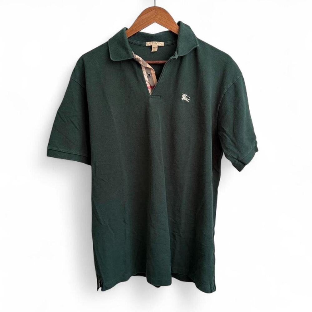 Burberry Brit Green Polo Shirt Nova Check Collar Men’s 2XL Golf Preppy Luxury